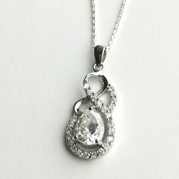 NEW, modern teardrop cz sterling silver pendant necklace - Picture 2 of 7